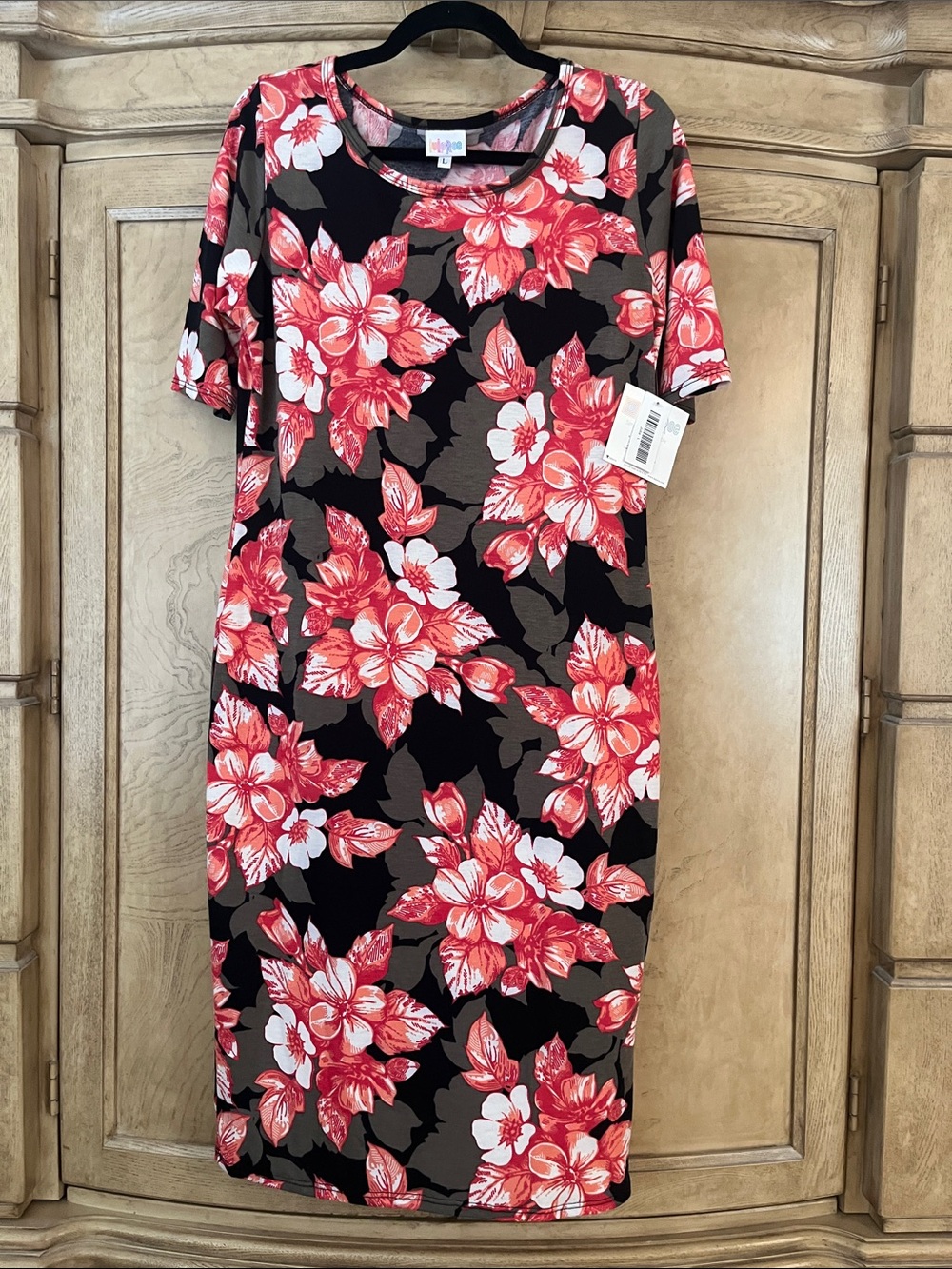 NWT Lularoe Julia Floral Midi Dress in Black with Coral Bloom